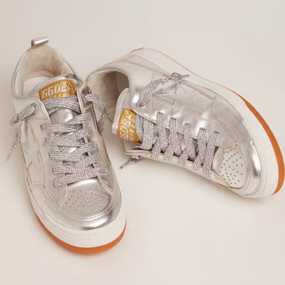 GOLDEN GOOSE Women’s Yeah Sneakers in Silver Laminated Leather
